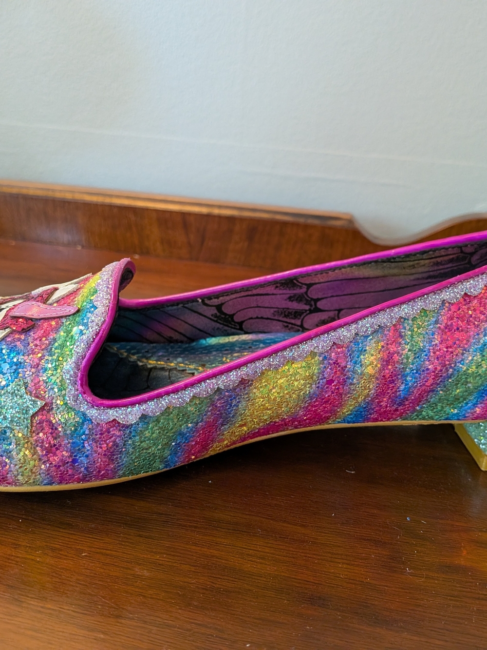 Irregular Choice Rainbow Glitter Unicorn Loafers - Pink Trim - Picture 6 of 10
